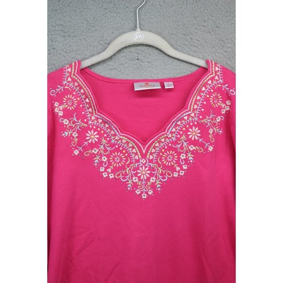 Quacker Factory Embroidered Rhinestones 3/4 Sleeve Tunic-Large-Cottagecore - Picture 5 of 13